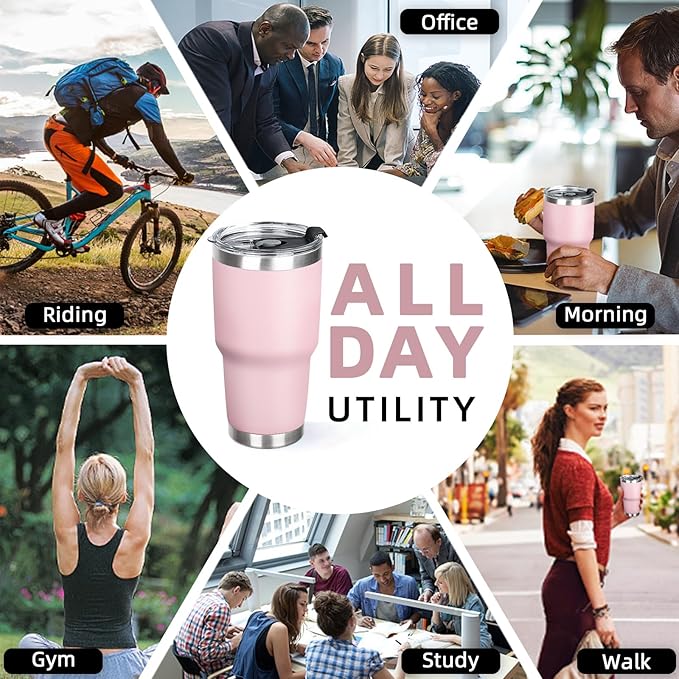 30 oz Tumbler with Lids and Straws Double Wall Vacuum Insulated Tumbler Cup,Stainless Steel Leak-proof Thermal Tumbler Travel Coffee Mug for Cold and Hot Drinks,Sakura Pink - Bloomnest