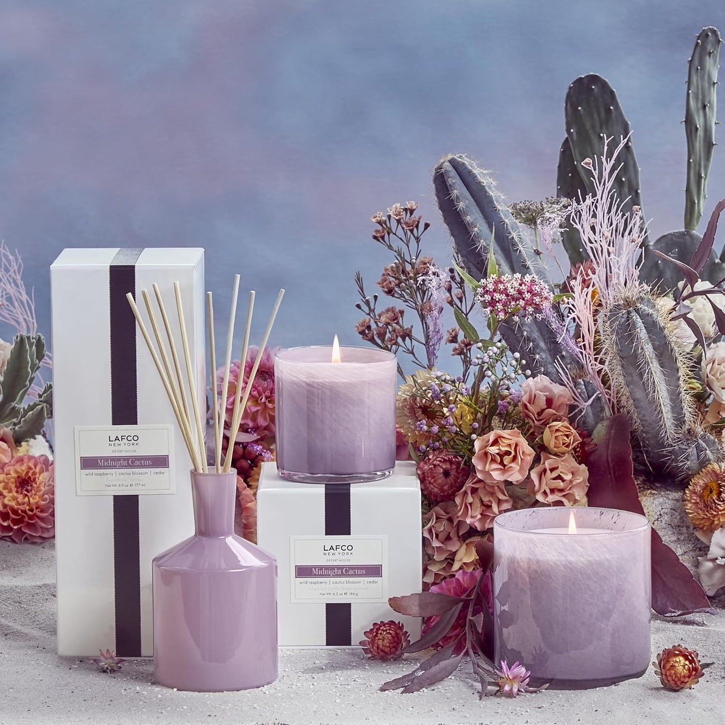 LAFCO New York Signature Candle, Midnight Cactus - 15.5 oz - 90-Hour Burn Time - Reusable, Hand Blown Glass Vessel - Made in The USA