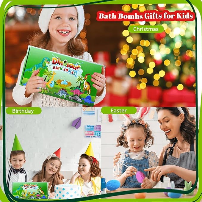 Kids Bath Bombs with Surprise Inside, XXL Large Dinosaur Bath Bombs 8pcs Bath Bomb Set with Toys Inside, Dino Toy Gifts for Kids Age 3 4 5 6 7 8 9 10 11 12 - Bloomnest