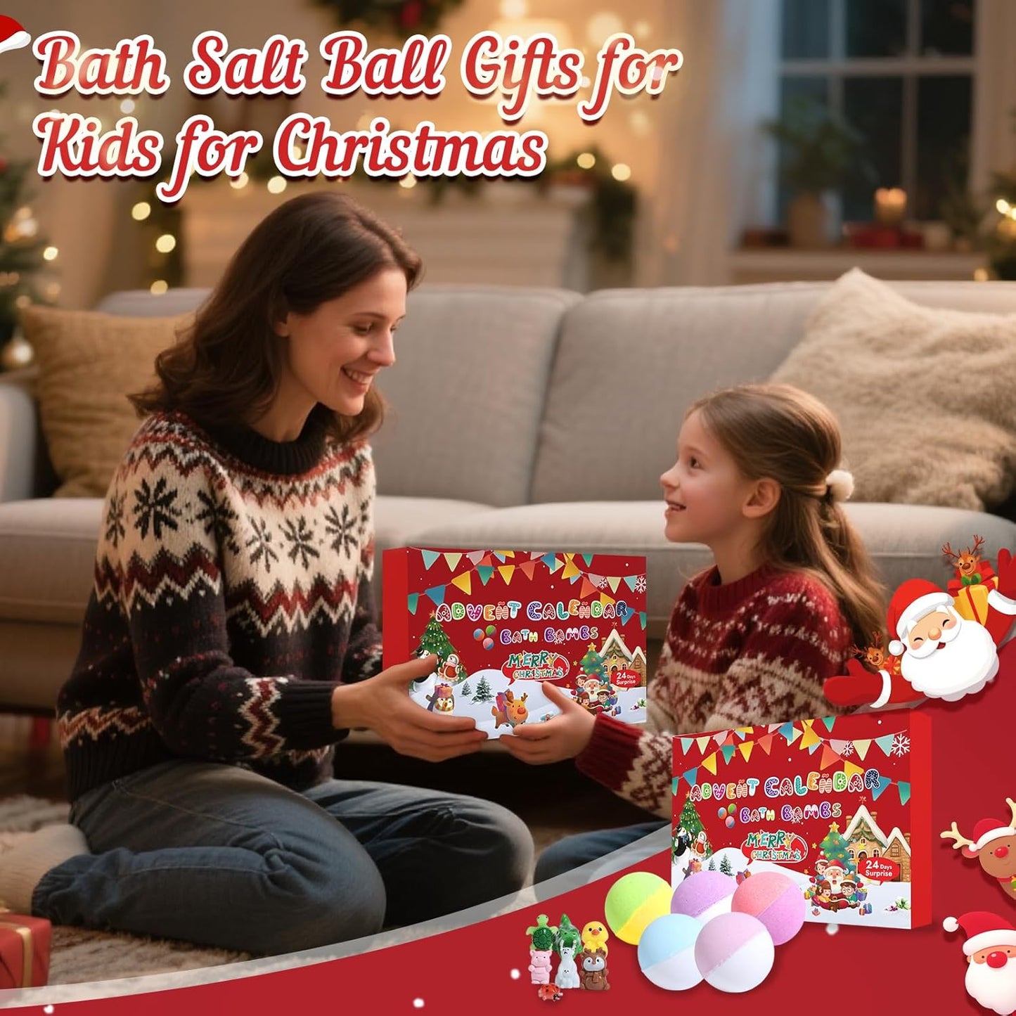 Advent Calendar 2025 Bath Bombs for Kids,Christmas Bath Bombs for Kids with 24 Animal Surprises,Handmade Natural and Organic Bubble Bath Bombs,Advent Calendar for Girls and Boys