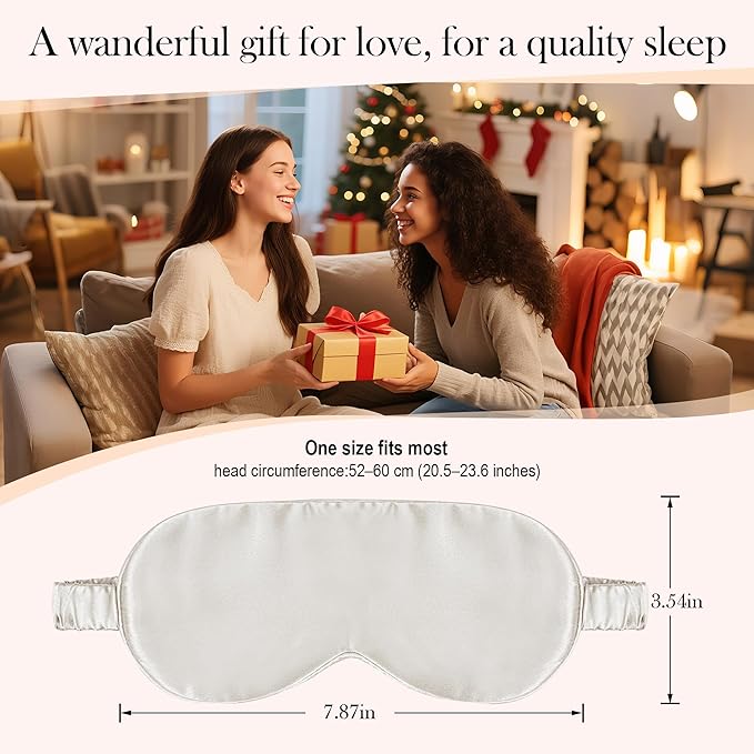 SilkDream 100% Mulberry Silk Sleep Mask Eye Mask for Sleeping 22 Momme Nature 6A Real Silk Gifts for Women&Men White