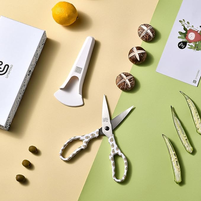 Linoroso Kitchen Scissors Heavy Duty Kitchen Shears with Magnetic Holder Made with Japanese Steel 4034, Multipurpose Ultra Sharp Cooking Scissors for Meat/Vegetables/BBQ/Herbs/Pizza (Graphic,Chick) - Bloomnest