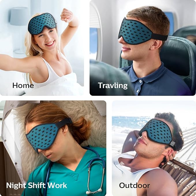 LitBear Breathable Sleep Mask, 3D Eye Mak Sleep for Side Sleepers Women Men, Light Blocking Sleeping Mask with Adjustable Strap, Soft Lightweight Eye Cover for Travel, Night Work, Nap, Office - Blue - Bloomnest