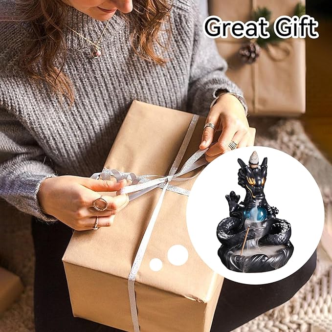 YYW Dragon Backflow Incense Holder, Waterfall Incense Burner with 30 Backflow Incense Sticks, 20 Fragrance cones, Ceramic Hand-Made Incense Holder for Aromatherapy Ornament Home Decor - Bloomnest