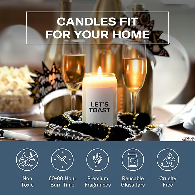 Homesick Scented Candles for Home (Let's Toast) - 13.75 oz Long-Lasting Soy Wax Blend Jar Candle Gifts for Women & Men for All Occasions, 60-80 Hours Burn Time - Notes of Mandarin & Grapefruit - Bloomnest