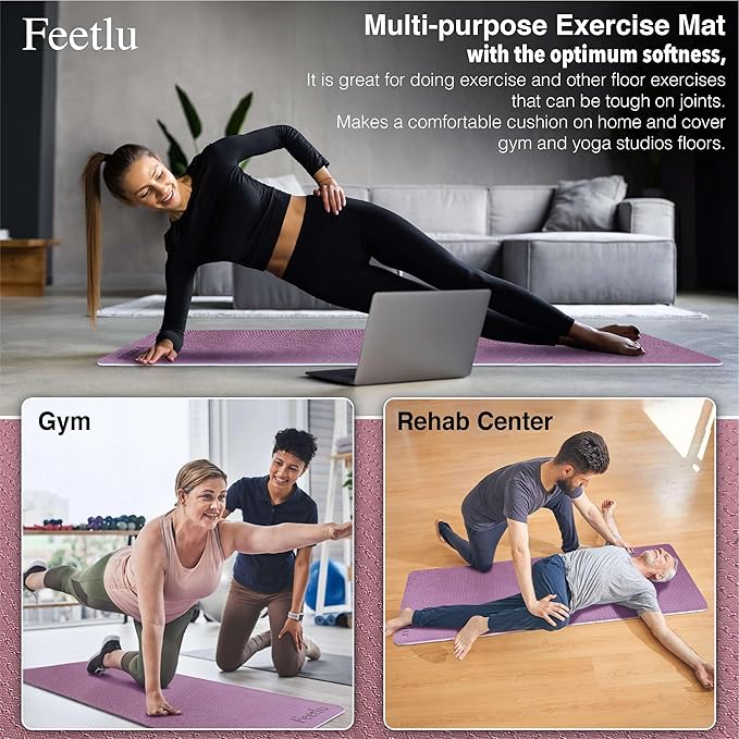 Extra Thick Exercise Yoga Mat with Strap - 2/5 Inch (10MM), Non-Slip Workout Mat for Yoga, Pilates, and Floor Exercises - Bloomnest