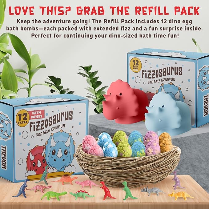 All Natural Bath Bombs for Kids with Surprise Toys Inside with Child Safe Dino Diffusers- 12 Pack Organic Dinosaur Bath Bombs with Toys Inside - Dino Bath Bomb for Kids - Bloomnest