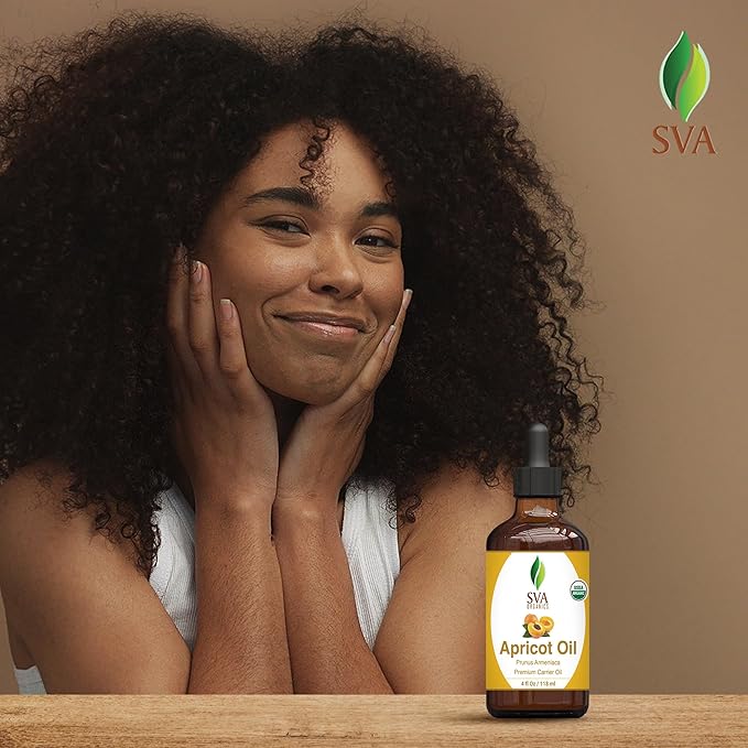 SVA Apricot Seed Oil Organic - 4 Fl Oz – 100% Natural Cold Pressed Organic Apricot Oil - for Face, Skin Care, Hair Care, Scalp Massage & Body Massage – Carrier Oil with Dropper - Bloomnest