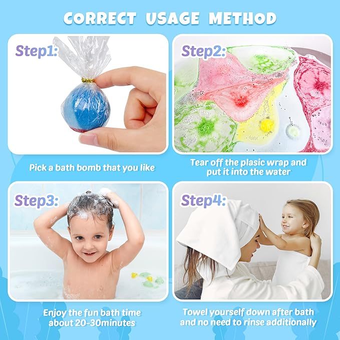 48pcs Bath Bombs for Kids with Toy Inside, Organic Colorful Bubble Bath for Kids Safe, Best Birthday, Party, Easter Bath Bombs Gift Set for Girls and Boys - Bloomnest