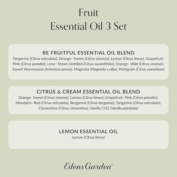 Edens Garden Fruit Essential Oils 3 Set – 100% Pure Therapeutic Grade Aromatherapy Oil & Blends: Be Fruitful, Citrus Cream & Lemon Oil – No Fragrance Oils & Natural - For Home Diffusers, 10 ml/ 3 Pack - Bloomnest