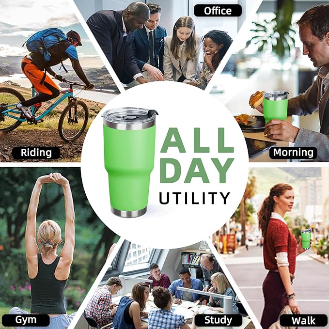 30 oz Tumbler with Lids and Straws Double Wall Vacuum Insulated Tumbler Cup,Stainless Steel Leak-proof Thermal Tumbler Travel Coffee Mug for Cold and Hot Drinks,Avocado Green - Bloomnest