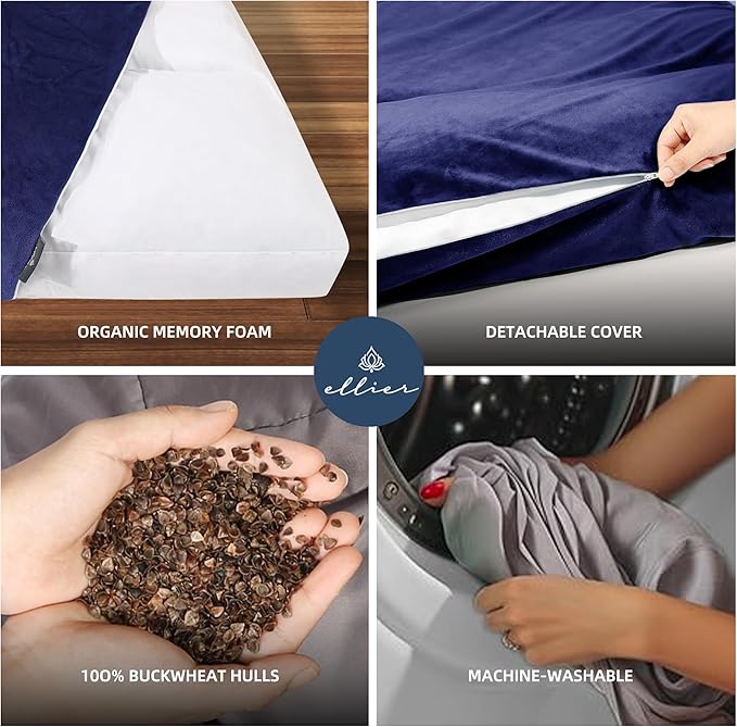 Zafu & Zabuton Meditation Cushion Set - Buckwheat Hull & Memory Foam Pillows, Ergonomic Support for Yoga, Mindfulness - Organic Velvet Cover, Large Size, Durable Comfort (Dark Blue) - Bloomnest