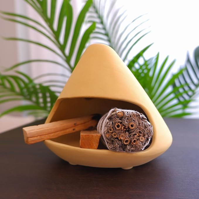 Palo Santo Holder Incense Burner-Unique Zongzi-Shaped Clay Smudge Bowl for Sage,Copal,and Stick Incense-Mini Chiminea Meditation Tool for Zen Decor for Energy, Yoga, Meditation & Aromatherapy MOUGIGI
