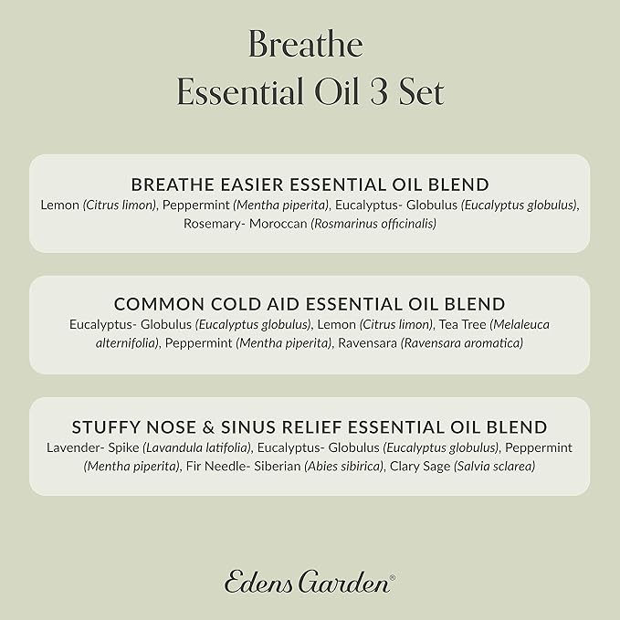 Edens Garden Essential Oils Breathe 3 Set – 100% Pure Therapeutic Grade, Natural Aromatherapy Oil for Stuffy Nose, Sinus & Cold Relief Kit – Undiluted for Diffusers & Humidifiers, 10 ml/ 3 Pack - Bloomnest
