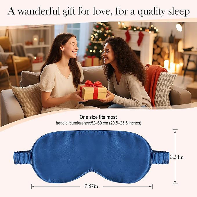 SilkDream 100% Mulberry Silk Sleep Mask Eye Mask for Sleeping 22 Momme Nature 6A Real Silk Gifts for Women&Men Blue