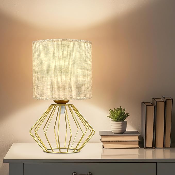 Hamilyeah Gold Table Lamps Set of 2, Modern Bedside Lamps with Fabric Shade, Simple Table Lamps for Bedroom, Living Room, Office, Desk Lamp for Night Stand - Bloomnest