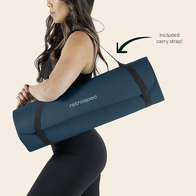 Retrospec Solana Yoga Mat 1" Thick With Nylon Strap For Men & Women - Non Slip Exercise Mat For Home Yoga, Pilates, Stretching, Floor & Fitness Workouts - Bloomnest
