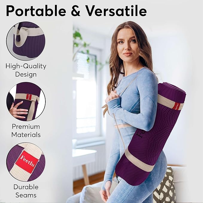 Extra Thick 12mm Exercise Mat – Non-Slip, Joint-Friendly & Cushioned Fitness Mat for Yoga, Pilates & Floor Workouts – Durable, Supportive & Includes Feetlu Classic Strap - Bloomnest