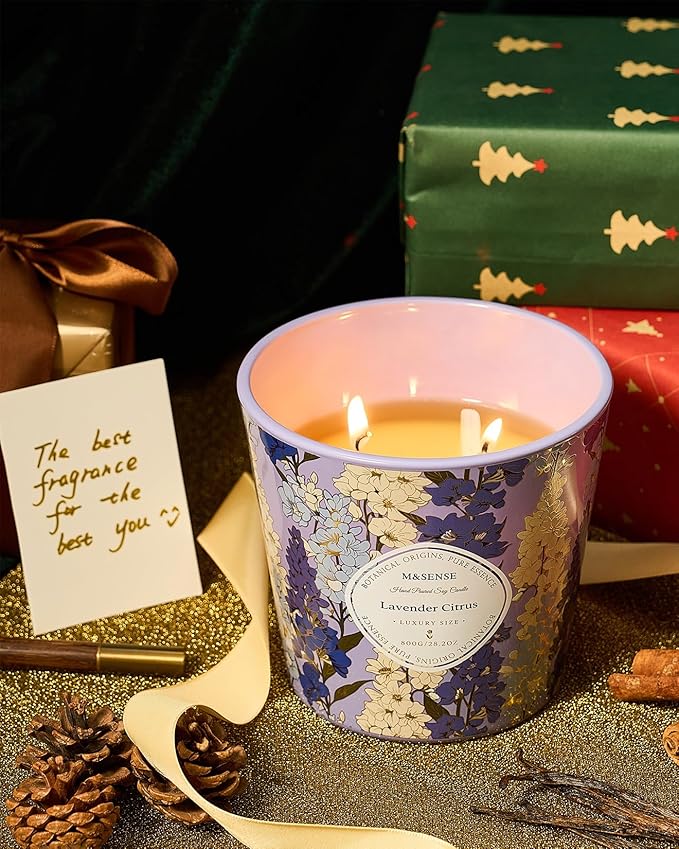 M&SENSE Lavender Citrus Scented Candle, 28.2oz 3 Wick Natural Soy Wax Large Candles, Long Lasting Clean Slow Burning No Toxic Décor for Home Relaxation, Romantic Dates & Gift-Giving - Bloomnest