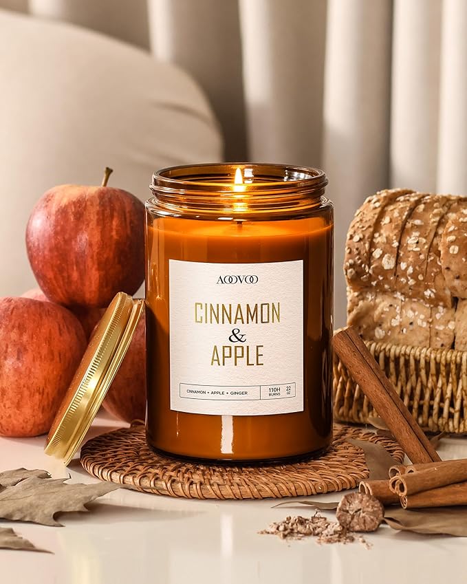 AOOVOO Apple Cinnamon Candles - 22 oz Scented Candles, Aromatherapy Candle, Soy Candle for Home Scented - Bloomnest