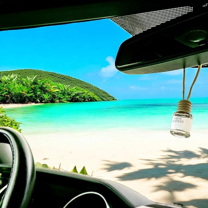 Urban Naturals Car Air Freshener Diffuser 3 Pack - Tropical Breeze Scent, 45+ Days Long Lasting Fragrance, Made in USA, Glass & Wood, Hanging Design + Vent Cip, Easy to Use - Bloomnest