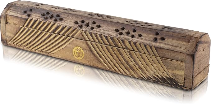 Wooden Incense Stick & Cone Burner Holder Coffin with Storage Compartment Organic Eco Friendly Ash Catcher Agarbatti Holder Rustic Style for Meditation Yoga Aromatherapy Home Fragrance Products - Bloomnest
