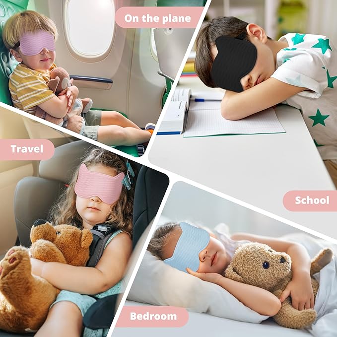 3D Kids Sleep Eye Mask: 3D Contoured Cup Sleeping Masks, Blindfold Sleep Eye Cover with Adjustable Strap, Memory Foam Lightweight Night Eyeshade for Boys Girls Teens (Pink) - Bloomnest
