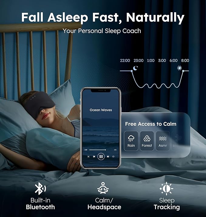 Luxury Bluetooth 5.4 Sleep Mask for Adults - Ice Fiber Cooling & HD Sound, 100% Light Blocking Adjustable Eye Cover for Travel & Side Sleepers - Soft Sleep Headphones with 10H Playtime - Bloomnest