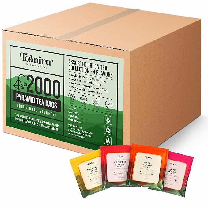 Teaniru, Assorted Wellness Tea Collection - 2000 Individual Sachets | 4 Gourmet Flavors, Real Ingredients | For Corporates & Restaurants | Hot/Cold Easy Brew, Zero Sugar - Bloomnest