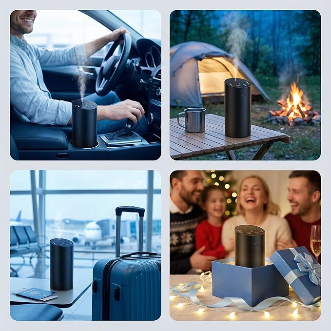 Car Diffuser, Waterless Essential Oil Diffuser with 2000mAh Battery & Timer, Adjustable Mist Cordless Aromatherapy for Car, Portable Air Freshener with Premium Aluminum Alloy & Type-C Charging (Black) - Bloomnest