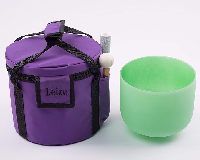 Leize Quartz Crystal Singing Bowl F Note 432 hz Heart Chakra Green 8" with Heavy Duty Carrying Case Suede Striker - Bloomnest