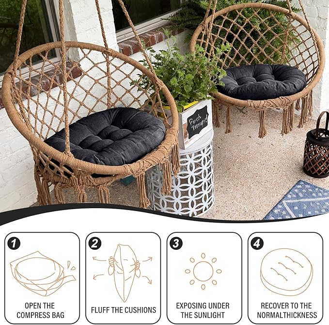 Tiita Floor Pillows Cushions Round Chair Cushion Outdoor Seat Pads for Sitting Meditation Yoga Living Room Sofa Balcony 22x22 Inch, Black - Bloomnest