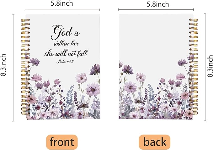 Christian Notebook for Women, Christian Art Gifts Journal, Prayer Journal for Women, Bible Journaling Notebook, PSALM 46:5 God is Within Her She Will Not Fall Floral Spiral Notebook 5.5x8.3 - Bloomnest