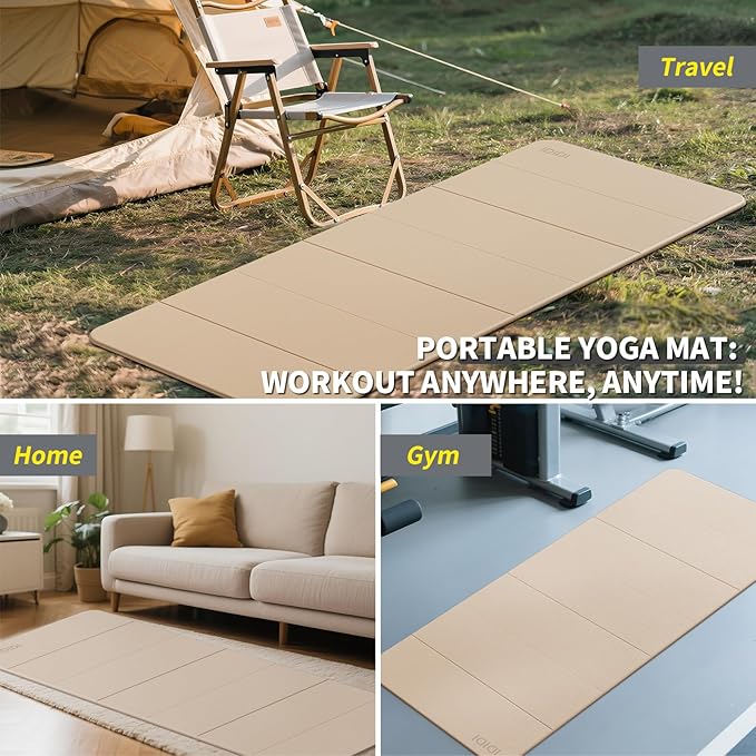 8mm Extra Thick & Large Foldable Yoga & Fitness Mat(74" x 31.5" x 0.32"), Double-Sided Non Slip & Lightweight Pilates Mat, Thick Wide Exercise Mats for Woman Man Kids, Portable Workout Mats for Travel, Studio or Home Use - Bloomnest