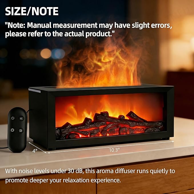 Fireplace Humidifier Diffuser, 7 Colors Flame Diffuser for Essential Oils, Fire Aroma Diffuser with Remote, Air Humidifiers Aromatherapy Diffuser for Home, Bedroom, Office,Yoga - Bloomnest