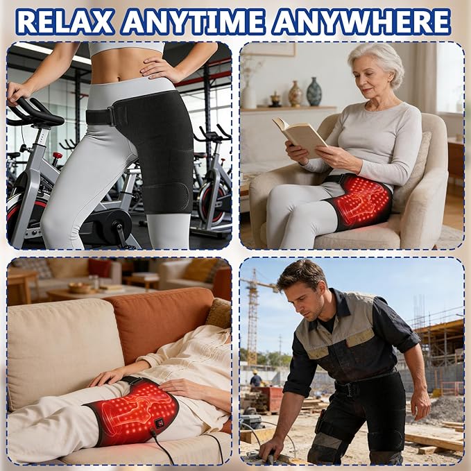 Red Light Therapy for Hip, 105 Lamp Beads USB Powered Hip Brace with 3 Heat Levels, Foldable Heating Pad for Legs, Thighs & Buttock, Unisex Wearable Red Light Hip Therapy Device Bloomnest
