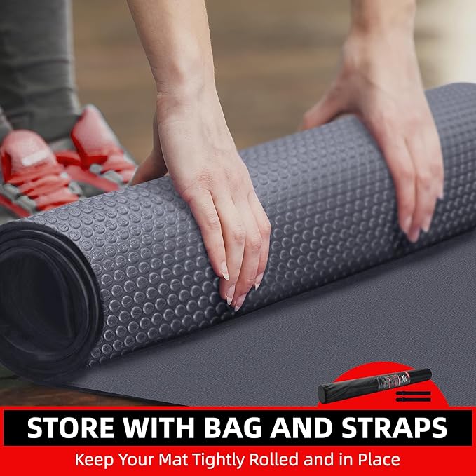 Large Exercise Mat for Home Workout,12‘x6’/10'x6'/9'x6'/8'x6'/7'x5'/6'x4' (7mm) Extra Thick Workout Mat, High-Density Gym Mat for Cardio, Jump Rope, MMA, Weights (Shoe-Friendly) - Bloomnest