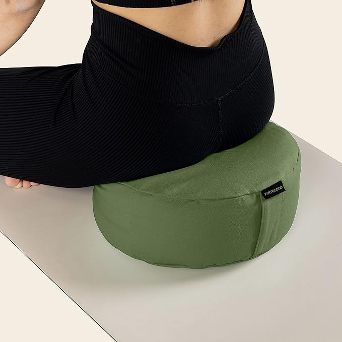 Retrospec Sedona Zafu Meditation Cushion Filled w/Buckwheat Hulls - Yoga Pillow for Meditation Practices - Machine Washable 100% Cotton Cover & Durable Carry Handle, Round - Bloomnest