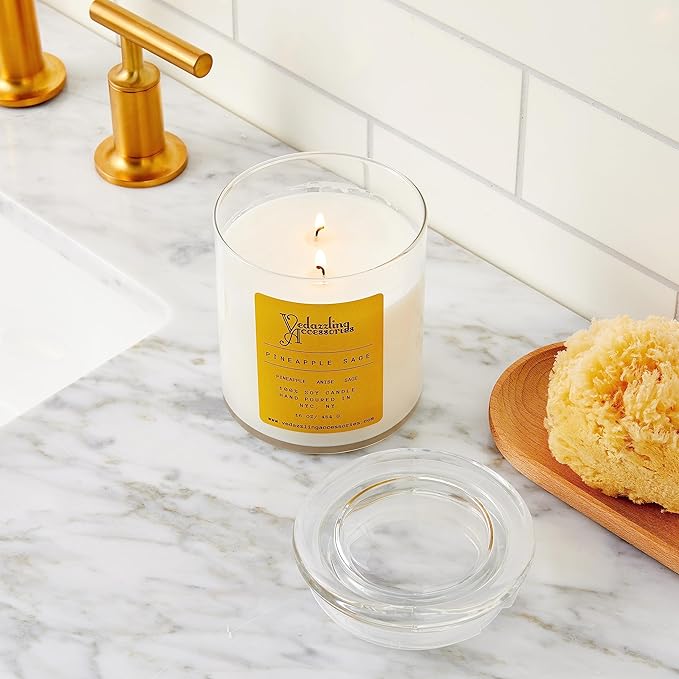 Premium Pineapple Sage Soy Wax Candle - 17 oz Handpoured, Dual Wick, 50 Hour Burn Time, Aromatic Eco-Friendly Candle - Bloomnest