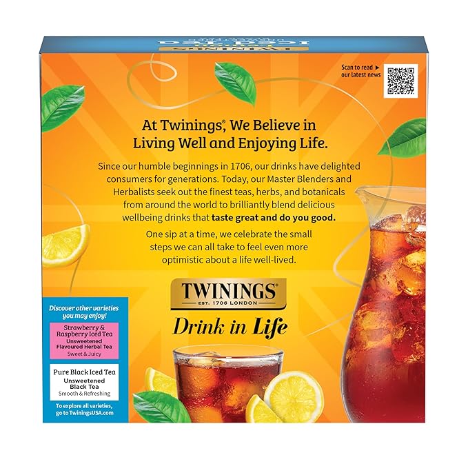Twinings Lemon Black Iced Tea, 72 Oversized Tea Bags, Makes 18 Pitchers or 144 Servings, Unsweetened, Caffeinated, 72 Count (Pack of 1) - Bloomnest
