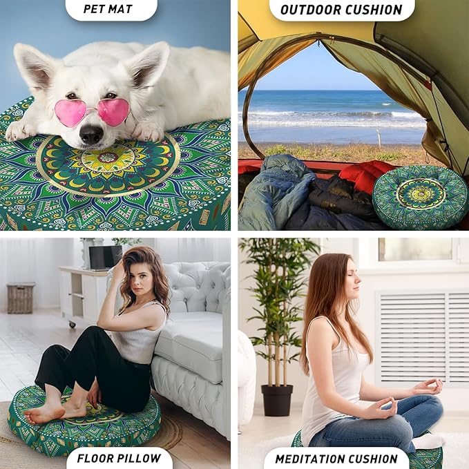 Mandala Meditation Cushion, Boho Meditation Mat, Meditation Pillows for Sitting on Floor, Cushions for Sitting in Home and Outdoor, Round Floor Pillows Cushion Seating for Yoga 22'' X 22'' - Bloomnest