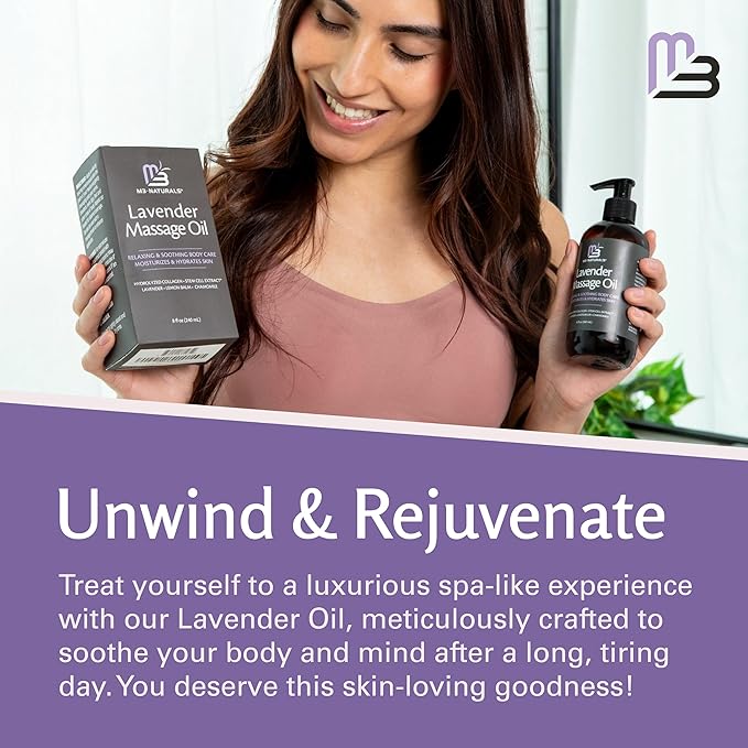 Lavender Sensual Massage Oil with Collagen and Stem Cells, Skin Tightening Therapy for Bum, Thighs, and Belly, Fast-Absorbing Cellulite Oil, 8 fl oz by M3 Naturals - Bloomnest