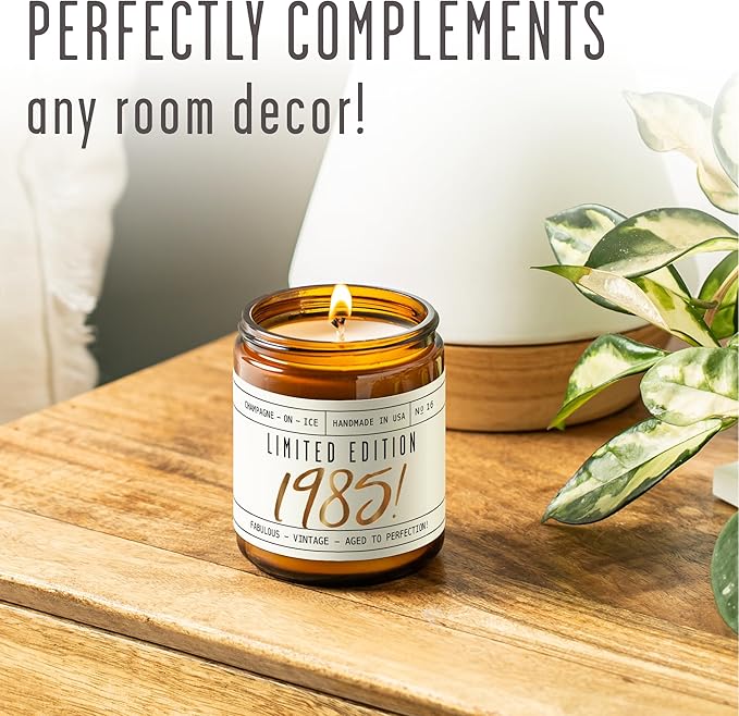 40th Birthday Gifts for Women Unique - 'Limited Edition 1985' Soy, w/Champagne on Ice I 40 Year Old Birthday Gifts for Women I 9oz Reusable Jar, 50Hr Burn, Made in USA - Bloomnest