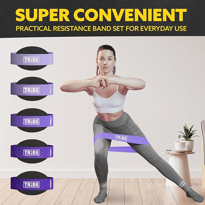 Tribe Lifting Fabric Resistance Bands for Glutes & Legs | 5 Fabric Workout Bands Set | Thick Booty Bands for Squats, Lunges, Hip Training, Physical Therapy & Home Workouts - Bloomnest