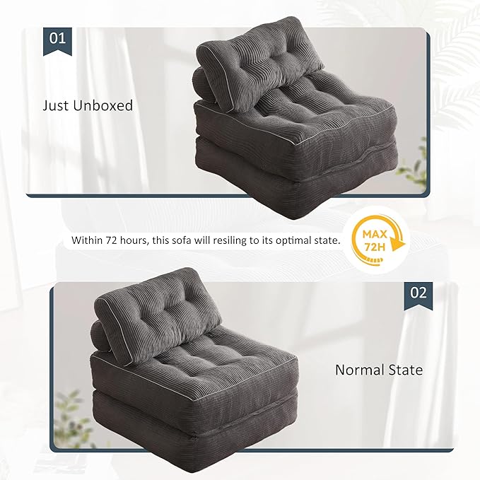 35.4x33.5 Inch Floor Pillow, Large Round Floor Cushion with Removable Washable Cover - Ultra Soft Plush Filling for Adults, Kids, Lounge, Bedroom, Reading Nook, Meditation, Corduroy, Grey