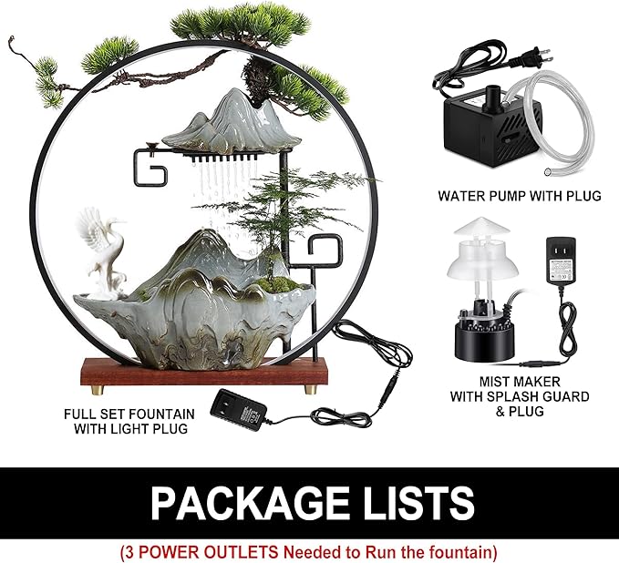 Crane Tabletop Fountain Indoor Waterfall Fountain Office Tabletop Water Fountain with Lights Backflow Incense Burner Ceramic Indoor Zen Decor for Home Office Yoga Meditation (Crane) - Bloomnest
