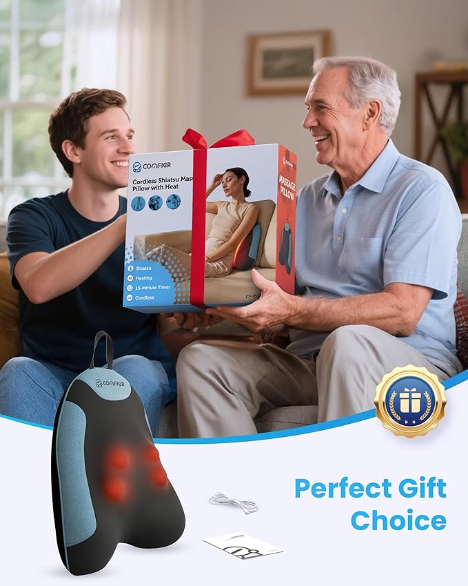 Cordless Back Massager for Pain Relief Deep Tissue, Shiatsu Back Massager with Heat, 3D Knead Shoulder Neck Massager, Rechargeable Seat Massager for Chair,Car, Office, Home, Gifts/Presents