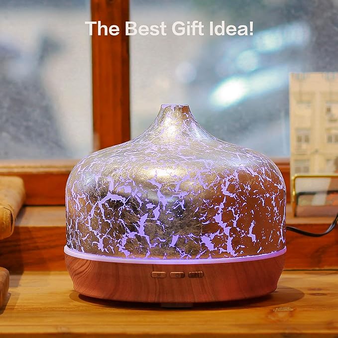 Porseme 500ml Essential Oil Diffuser Silver Plated Glass Aromatherapy Ultrasonic Humidifier - Auto Shut-Off, BPA Free for Home Hotel Yoga SPA Gift - Bloomnest