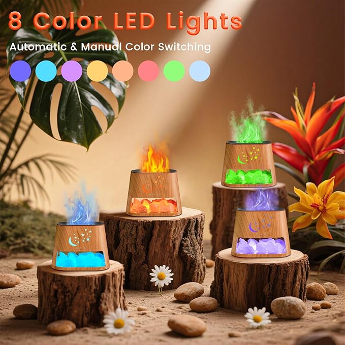 Essential Oil Diffuser : 260ml Aromatherapy Diffuser & Himalayan Salt Lamp with Remote Control & Timer,Cool Mist Humidifier with 8 Colors LED Lights & Auto-Off for Bedroom,Offce,Yoga Room(Wood Grain) HEEYCEMUS