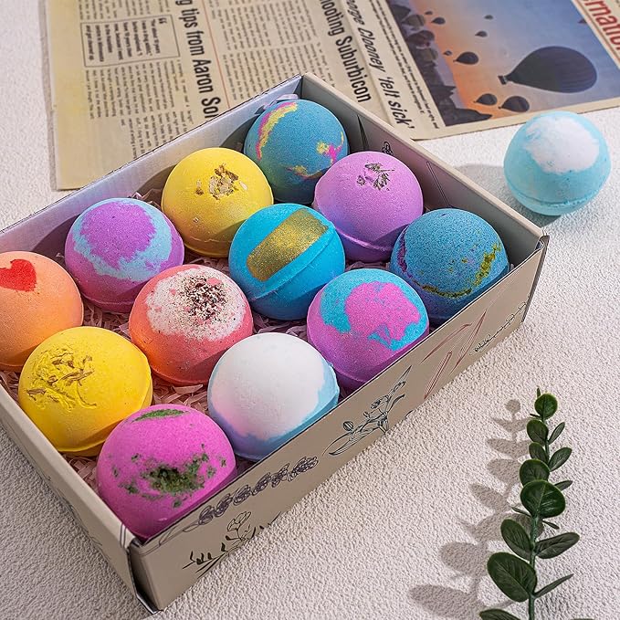GETT Bath Bombs Gift Set,12pcs Individually Wrapped Natural & Moisturizing Bath Bombs for Women,Men & Kids, Relaxing Bubble Bath, Handmade Birthday Gift for Wife & Mom, Luxury Organic Bath Essentials